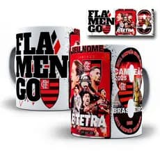 Caneca Porcelana do Mengo Rubro Negro Tetra Campeão Personalizada Com Seu Nome