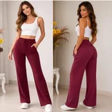 Calça feminina Pantalona Com Bolso Cintura Alta com elastico