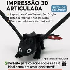 Boneco Banguela - Furia da Luz Articulado 3D - Como Treinar o Seu Dragão - Toothless Fanart