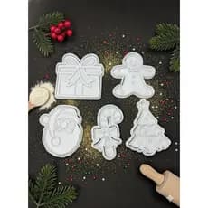 Kit Cortadores e Carimbos de Natal (5 Peças) - Para Biscoitos e Pasta Americana