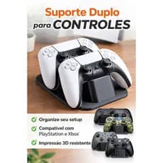 Suporte Duplo para Controle Gamer PS2 PS3 PS4 PS5 Xbox | Organizador de Mesa