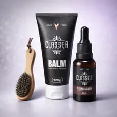 Kit Barba Completo 3 em 1 Balm + Óleo + Escova | Cuidado Profissional Masculino