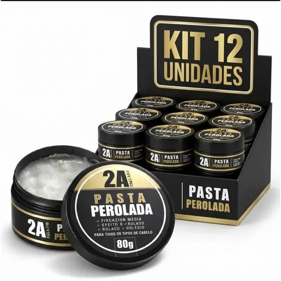 Kit 12 Pastas Modeladora Masculina Perolada 2A For Men 80g – Fixação Forte, Brilho Natural