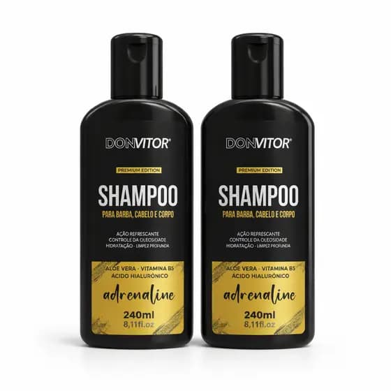 Kit 2 Shampoo Masculino DonVitor 3 em 1 240ml Barba Cabelo Corpo Aloe Vera B5 Hialuronico