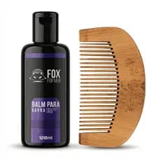 Kit Barba Fox For Men Balm 120ml + Pente de Madeira | Reduz Frizz e Alinha
