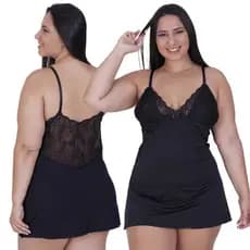 Camisola Plus Size de Renda Linha Noite Roupa de Dormir