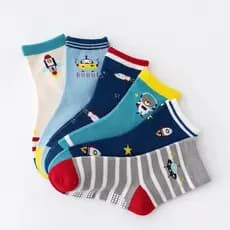 5 Pares Meias Antiderrapante Infantil Cano Curto Menino