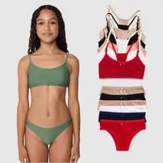 Kit Conjunto Infantil Sem Bojo CANELADO Menina Moça Calcinha e Sutiã Juvenil