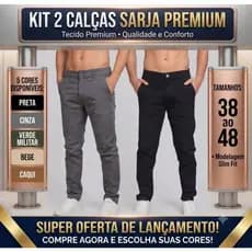 Kit 2 Calças Sarja Masculina Slim Premium Fabricante