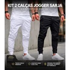 Kit 2 Calças Jogger Em Sarja Premium Cores Preta e Vinho Com Punho Streetwear