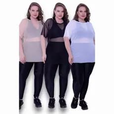 kit 03 Blusa Plus Size Academia Treino Respiravél Blusão Vest Leg Feminina Esportiva