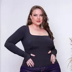 Blusa Feminina Manga Longa Decote Quadrado Segunda Pele com Dedeira Moda Inverno