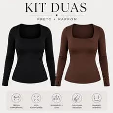 Kit 2 Blusa Feminina Manga Longa Decote Quadrado Segunda Pele com Dedeira Moda Inverno