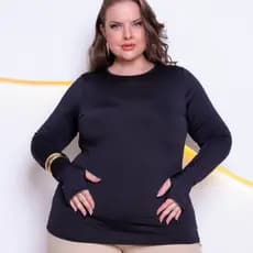 Blusa Manga Longa Basica Feminina Gola Careca Plus Size M ao G3 Manga Cumprida Inverno Segunda Pele