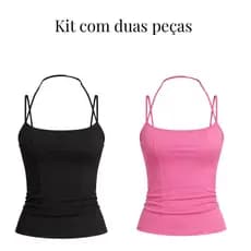 kit 2 Corset Feminino Frente Dupla Cropped Regata Moda Gringa Feminina Dia a Dia Academia