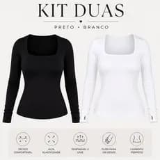 Kit 2 Blusa Plus Size Feminina Manga Longa Decote Quadrado Segunda Pele com Dedeira Moda Inverno