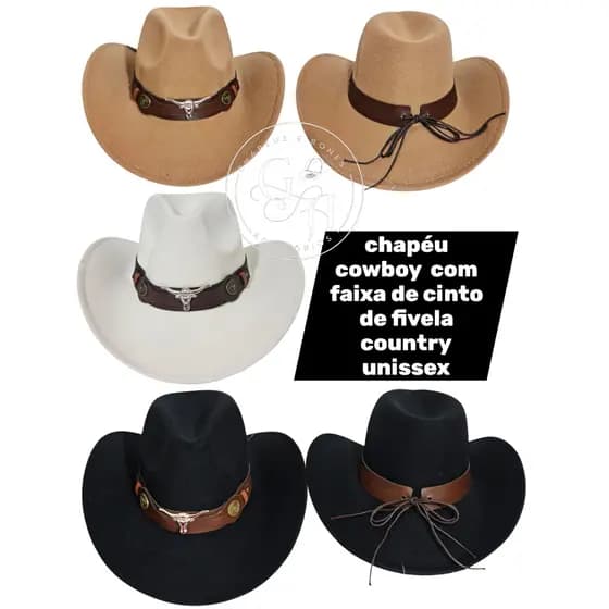 Chapéu Cowboy Clássico Ocidental Com Faixa Cinto De Fivela Country rodeio unissex