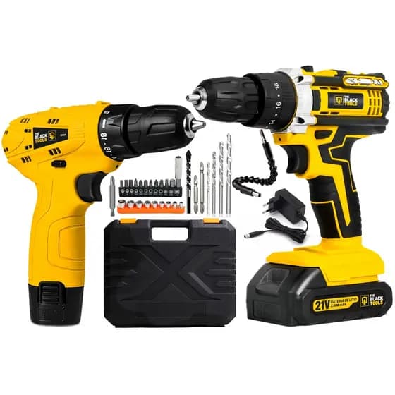 Parafusadeira E Furadeira Impacto Tb-21pw 21v 3/8 + Parafusadeira Tb12a 3/8 The Black Tools
