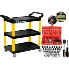 Carrinho Ferramentas Aberto 3 Gavetas Até 100kg Com 46 Peças - The Black Tools