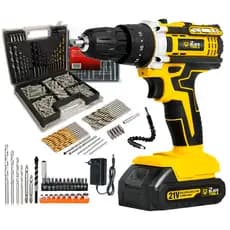 Furadeira Parafusadeira Sem Fio 21v Impacto Com Kit 300 Peças - The Black Tools