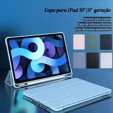 Capa Compatível com iPad 10 e 11 geração com suporte para caneta, descanso automático e Suporte Tri-Fold Dobrável