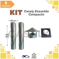 Kit Casaly Compacto Chaminé Coifa | 2 Dutos 50cm Chapéu Adaptador | Diâm: 20cm