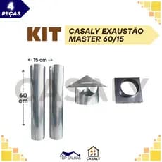 Kit Churrasqueira Master | Chaminé | 1 ou 2 Dutos 60cm + Chapéu + Adaptador | Diâm 15/20 cm