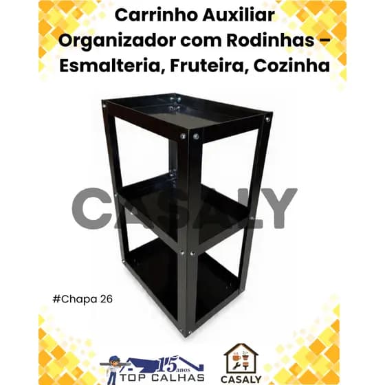 Carrinho Auxiliar Multiuso em Aço Galvanizado com Rodinhas | Ideal para Esmalteria, Salão de Beleza, Cozinha, Fruteira