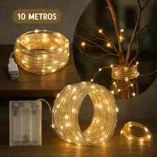 Fio de Luzes Led Fada 10 metros 100 Leds USB - Pilha Cobre Prata cordão Luz decoracao natal ano novo