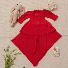 Conjunto Vestido Calça e Manta Perola Récem Nascido Tricô Infantil Bebê Menina Tricot RN