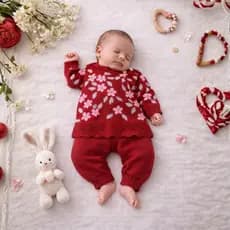 Conjunto Bebê Menina Tricô Floral Blusa Calça Inverno Enxoval Recém-Nascido Tricot Premium