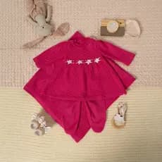 Conjunto Vestido Bordado Calça e Manta  Récem Nascido Tricô Infantil Bebê Menina Tricot RN