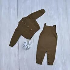 Conjunto Casaquinho Jardineira Trança Recem Nascido Infantil Menina Menino Trico RN Bebê