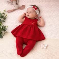 Conjunto Vestido Calça Borboleta Récem Nascido Tricô infantil Bebê Menina RN
