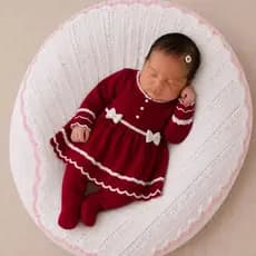 Conjunto Bebê Menina Tricot Premium Vestido Dois Laços + Calça + Manta Saída Maternidade RN