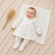 Conjunto Vestido Infântil Rendado Manga Longa Inverno Confortável Saída Maternidade