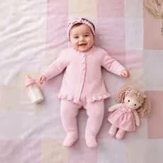 Conjunto Bebê Menina Tricô Antialérgico Premium Casaquinho + Calça Recém Nascido Saída Maternidade