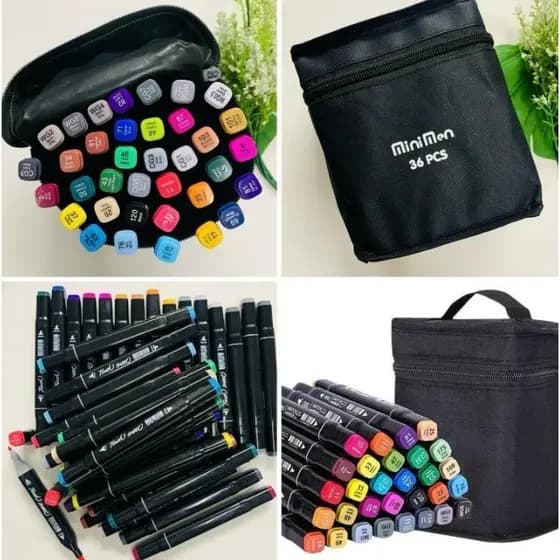 Kit Canetas 36un Para Desenho e Pintura Com Ponta Dupla E Estojo