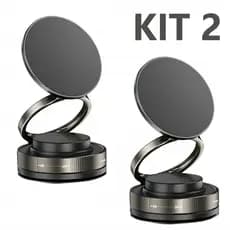 Kit 2 Suporte Celular Anel Magnético Automotivo Universal 360º Com Trava de Sucção a Vácuo