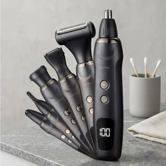 Barbeador E Depilador Masculino FogoMax 6 Em 1 Aparador De Pelos Completo Sem Fio Recarregável USB