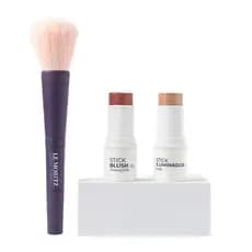 Kit Make Essencial com Blush Terracota, Iluminador Rose e Pincel 8 em 1 Edição Especial Mês das Mães Le Moritz