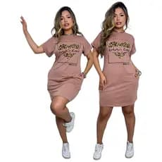 Vestido Curto Feminino Manga Curta Japonesa Estampa com Bolso Casual