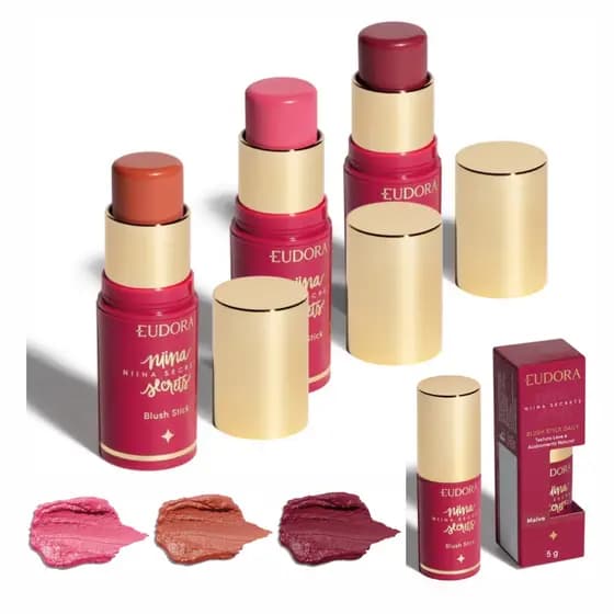 Blush Niina Secrets Stick Daily Blush Rosa Malva e Coral Eudora Blush Cremoso