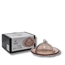 Manteigueira Queijeira  Pearl de Cristal Rosa Elegância e Sofisticação para Sua Mesa