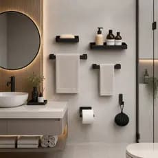 Kit 2 Banheiros Lavabo Completo 12 Peças Inox Premium Acessórios Toalheiro Parede Luxo Preto Cromado