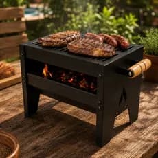 Churrasqueira Portátil Preta Desmontável com Grelha e Pegadores Laterais - Grill Inox Mini  Campeira