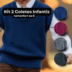 Kit 2 Coletes de Tricot Infantil Meninos – Tamanhos 1 ao 8 Cor Sortida Tecido Confortável