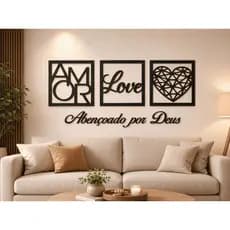 Kit Decorativo Mãe Love Coração E Frase Abençoado Por Deus MDF Preto 3mm Para Quarto Sala Parede Moderno