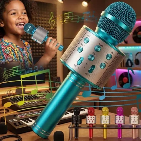 Microfone Karaokê Bluetooth WS-858 Recarregável com Efeitos de Voz e Conexão Sem Fio Atlas