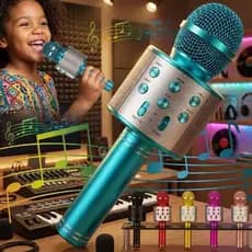 Microfone Karaokê Bluetooth WS-858 Recarregável com Efeitos de Voz e Conexão Sem Fio Atlas